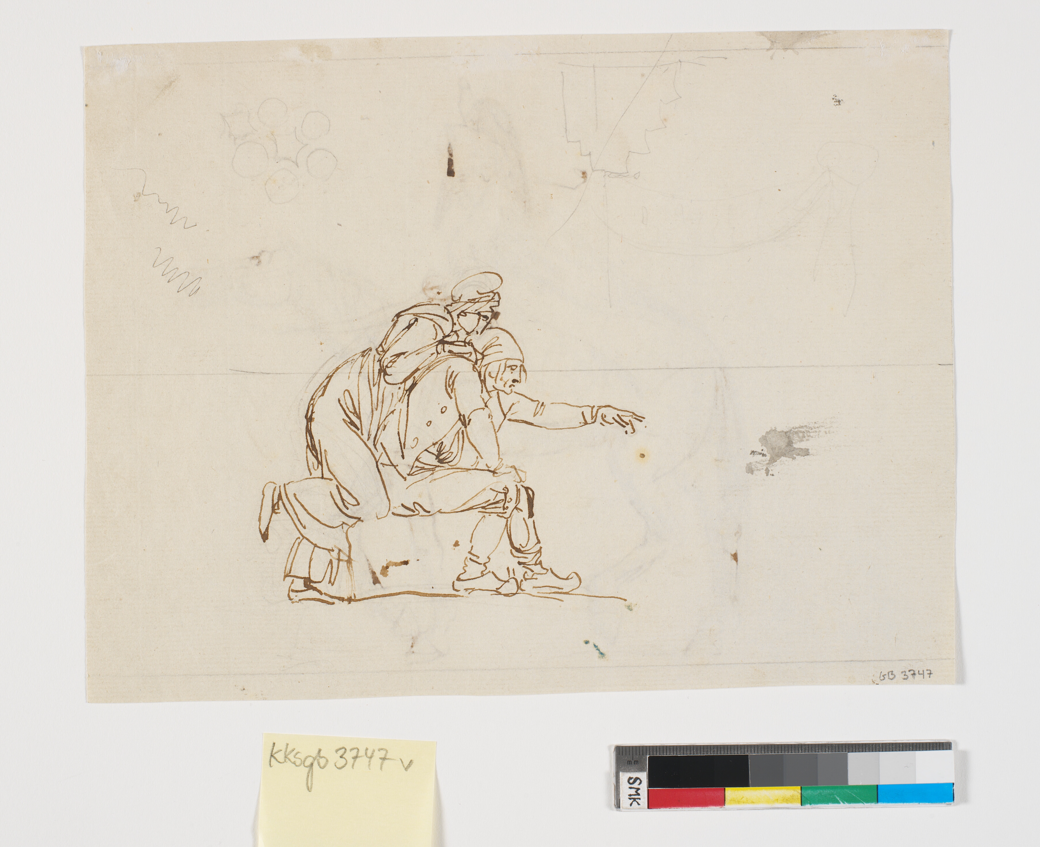 En siddende bondemand, og lænet til hans ryg en kvinde